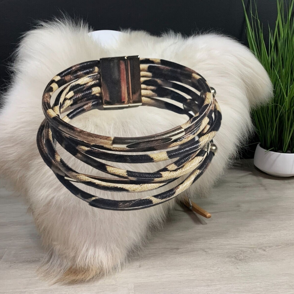 Faux Leather Leopard Bracelet w/ Magnetic Closure
